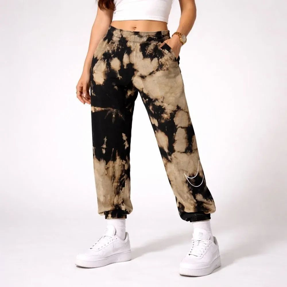Nike Dri-FIT Customized Bleach Tie-Dye Black & Tan Sweat Pants Joggers size M